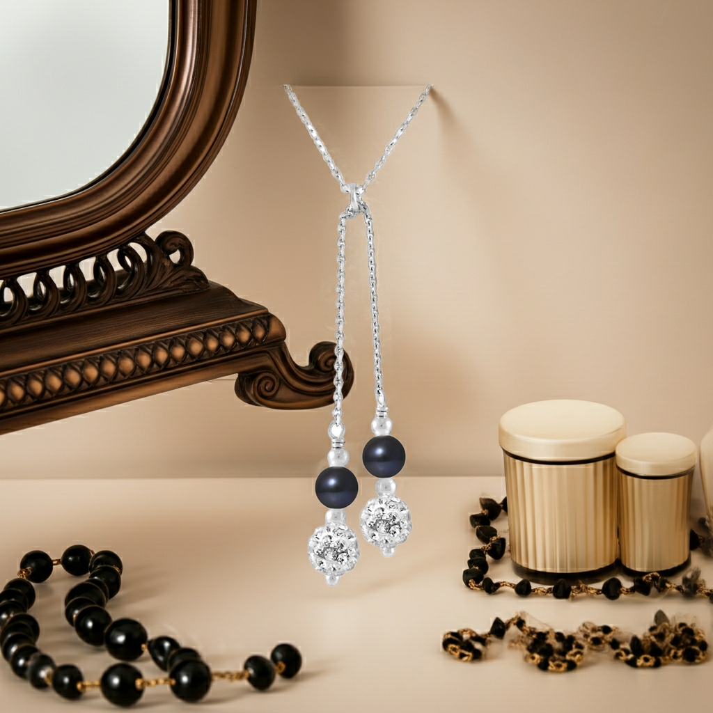 Collier DUO perles noires Tahiti 5-6mm argent 925 – vue 2 | Perlinea Kenvia