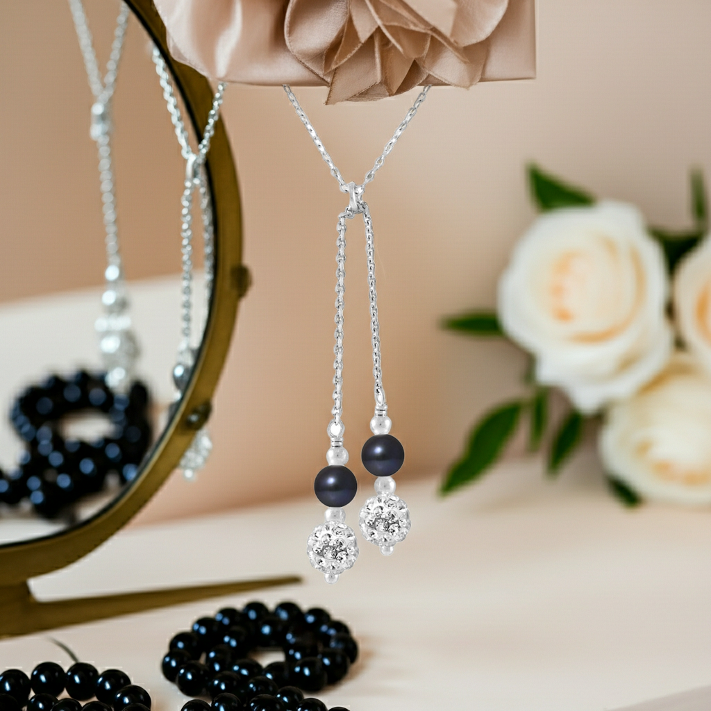 Collier DUO perles Black Tahiti 5-6mm argent 925 – vue principale | Perlinea Kenvia