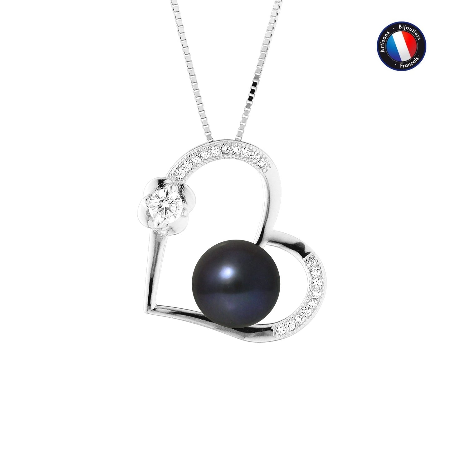 Collier Love perle de culture Black Tahiti 9-10mm argent 925 – vue principale | Perlinea Kenvia