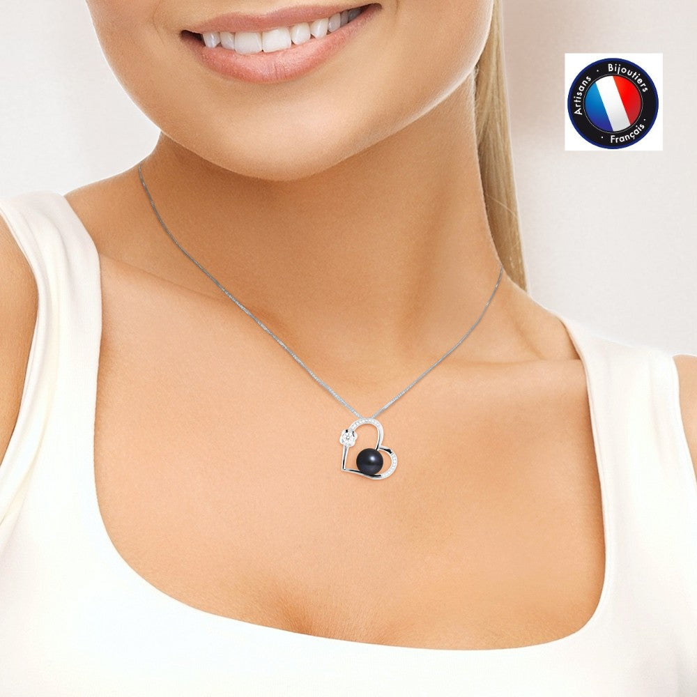 Collier Love perle noire Tahiti 9-10mm argent 925 – vue 2 | Perlinea Kenvia