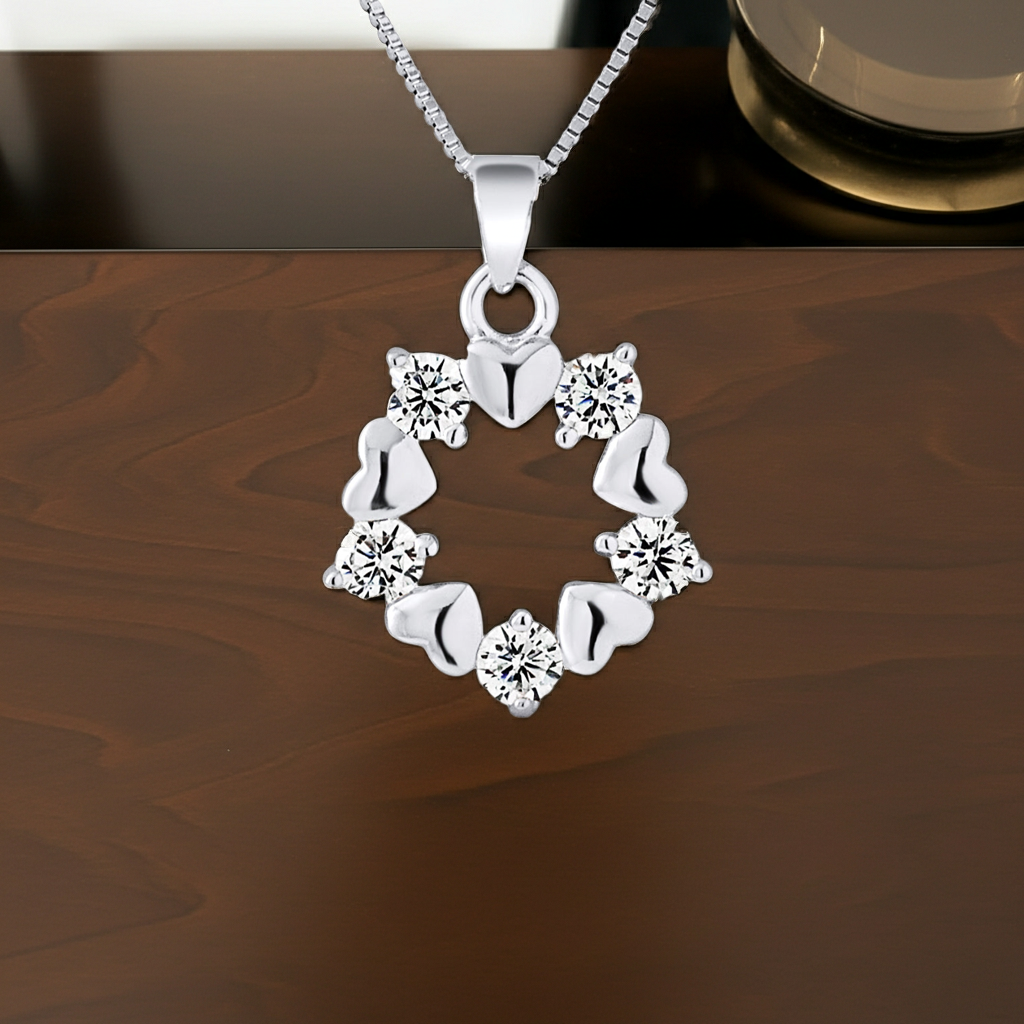 Collier cercle cœur et zirconium en argent 925 – vue principale | kenvia