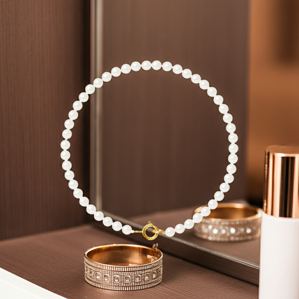 Bracelet perles de culture blanches 3-4mm or jaune 9K – vue principale | Perlinea Kenvia