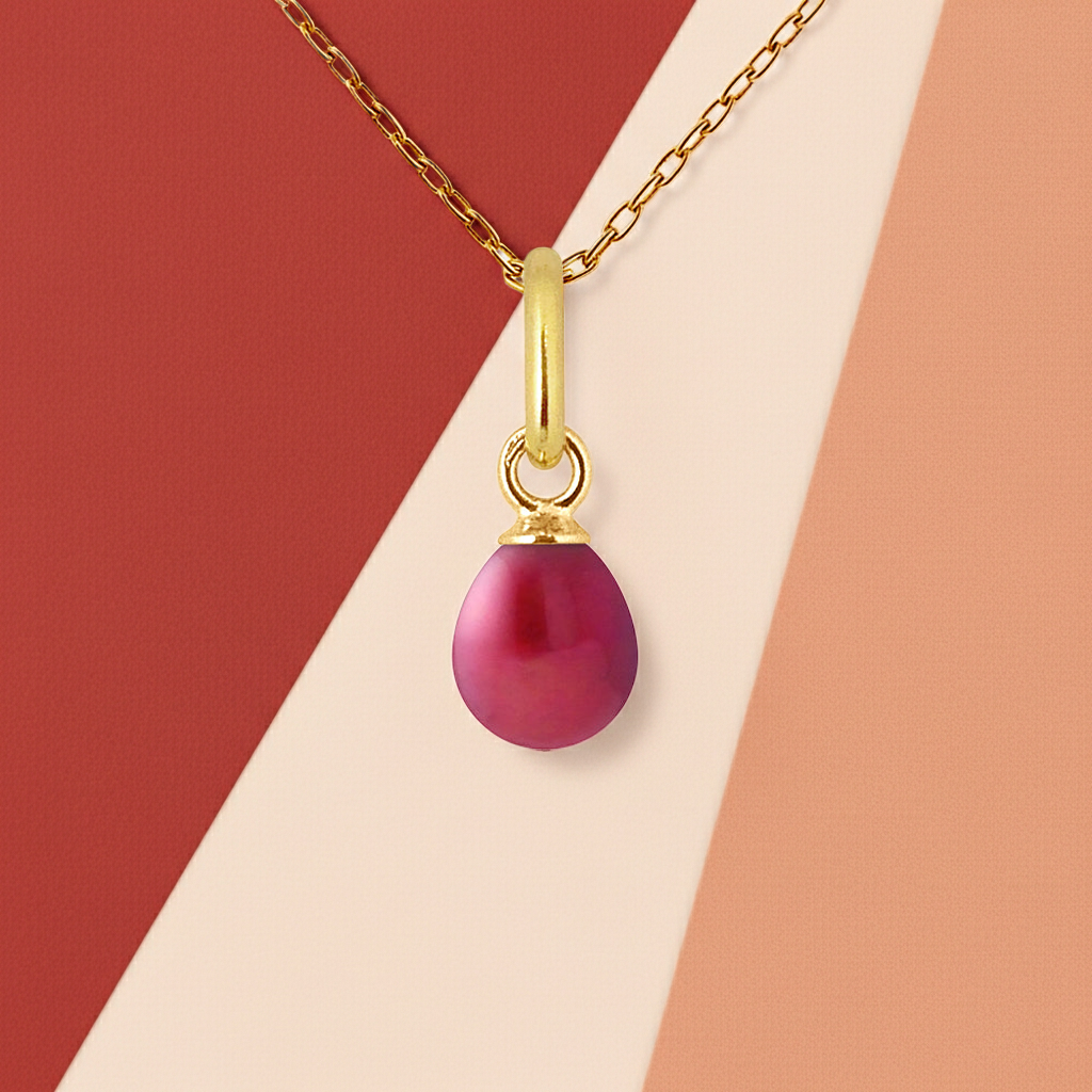 Pendentif perle de culture rouge cerise sur fond rouge, bijou artisanal français KENVIA