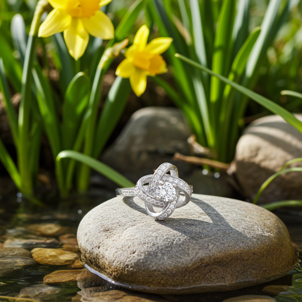 Bague Nœud ajustable argent 925 et oxydes de zirconium - vue de côté - Beloved