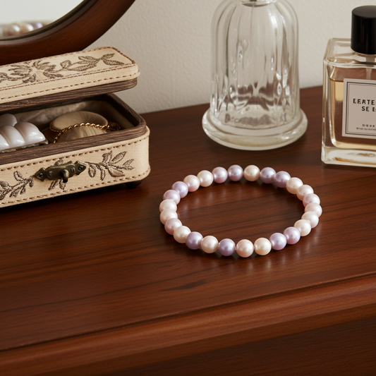 Bracelet porte bonheur perles de culture multicolores 5-6mm élastique – vue principale | Perlinea Kenvia