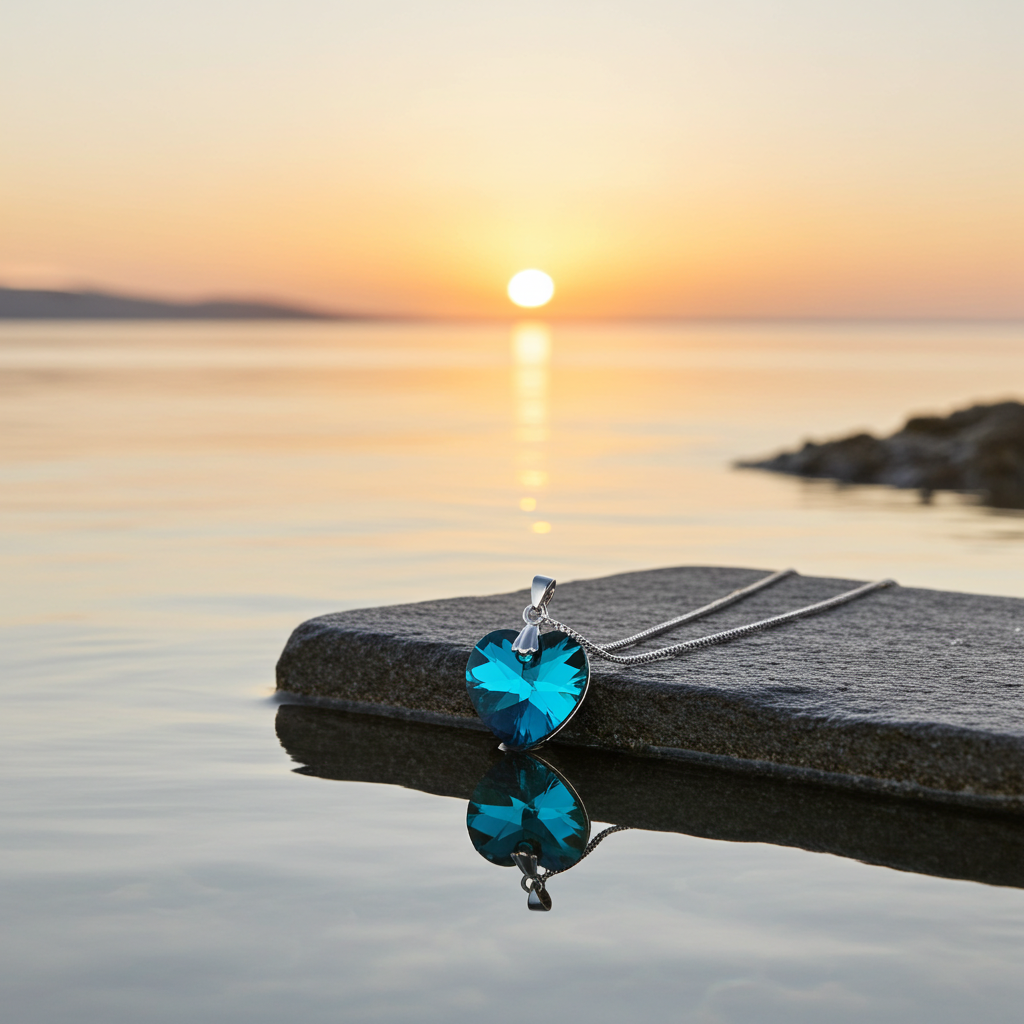 Collier cœur crystal bleu ambiance coucher de soleil, bijou femme romantique argent 925 – Kenvia
