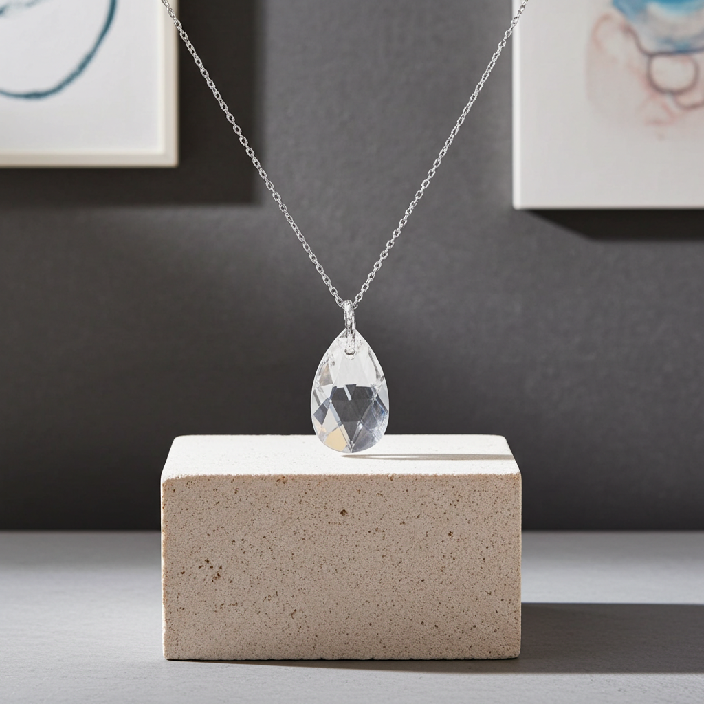 Collier goutte cristal Swarovski® transparent sur chaîne argent 925, longueur 42 cm – Kenvia