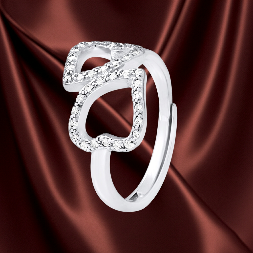 Bague double cœur ajustable en argent 925 ornée de zirconiums – vue principale | kenvia