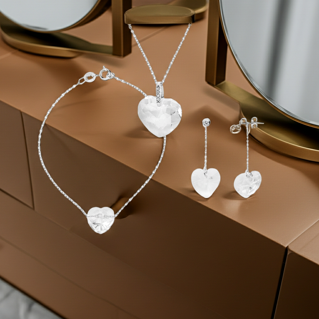 Parure cœur cristal Swarovski argent 925 – visuel lifestyle | Kenvia