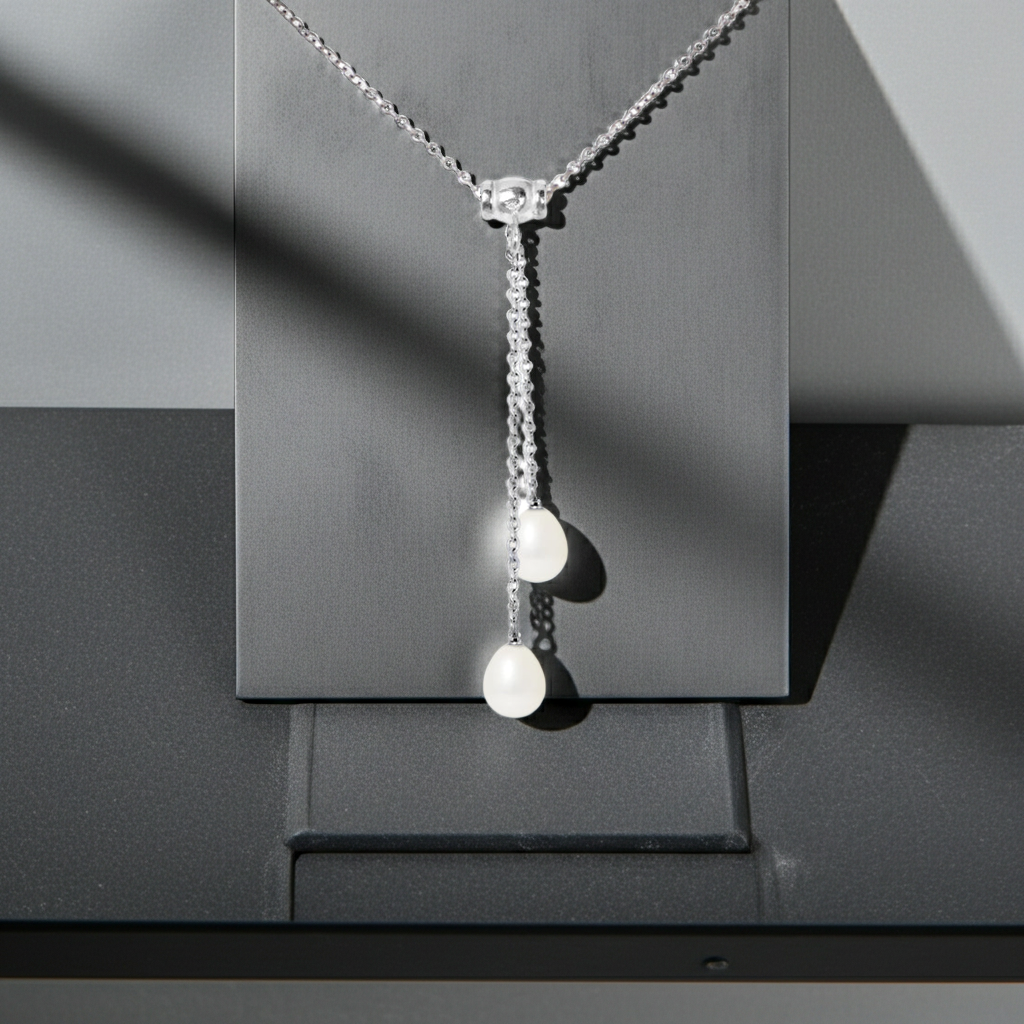 Collier perles de culture PERLINEA porté sur robe noire – bijou femme argent 925 rhodié