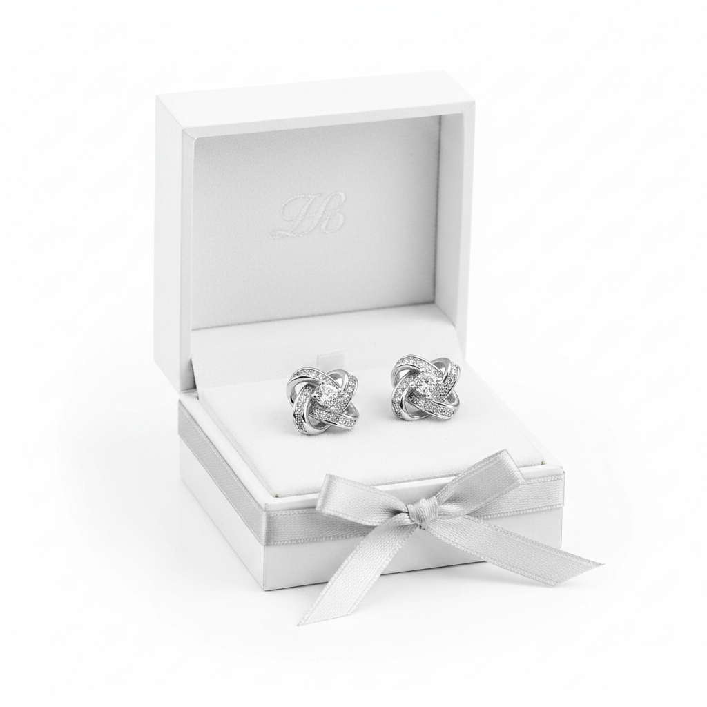 Boucles d'oreilles nœuds argent 925 zirconium dans écrin cadeau - certificat d'authenticité KENVIA