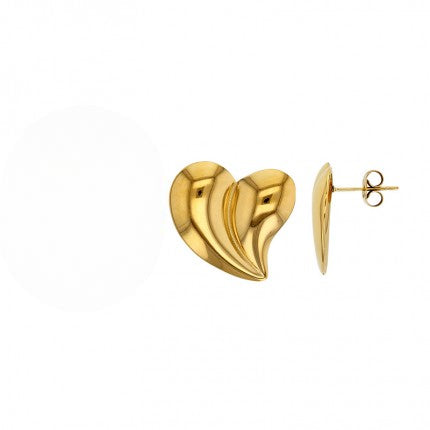 Boucles d’oreilles cœur spirale dorées, vues de face et de profil avec fermoir -  KENVIA