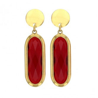 Paire de boucles d’oreilles ovales en verre rouge avec contour à finition dorée - KENVIA