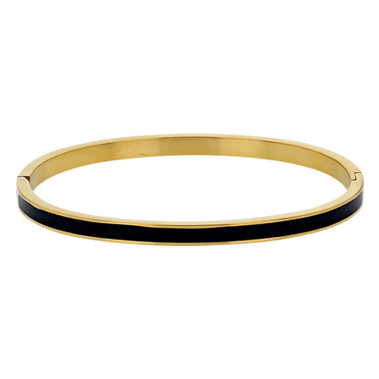 Bracelet jonc fin en acier inoxydable 316L à finition dorée avec ligne d’émail noir, présenté seul sur fond clair - KENVIA