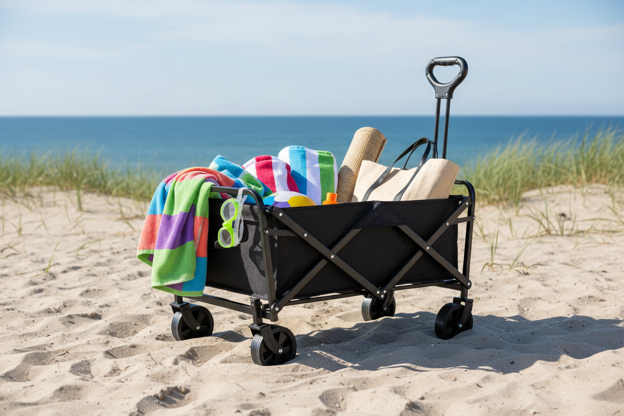 Chariot plage pliable Marbueno noir – vue 2 | Kenvia