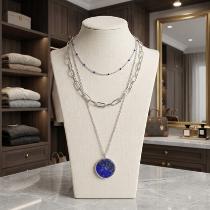 Pendentif sur bustier lapis-lazuli traité du collier 3 rangs – acier inoxydable 316L – kenvia.eu