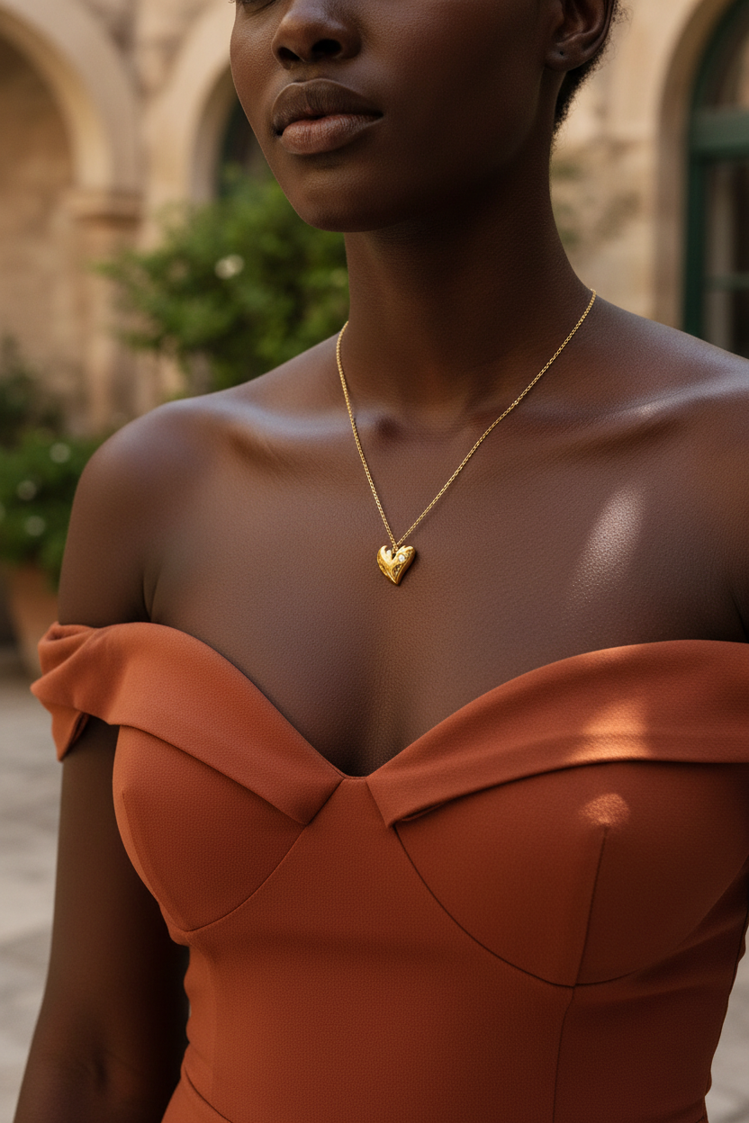 Collier cœur en acier doré sur femme, chaîne 40+5 cm finition dorée - KENVIA
