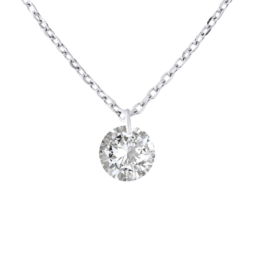 Collier solitaire oxyde de zirconium en argent 925 - vue de face