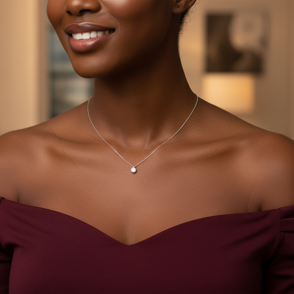 Collier solitaire argent 925 chaîne maille forçat - vue porté 2