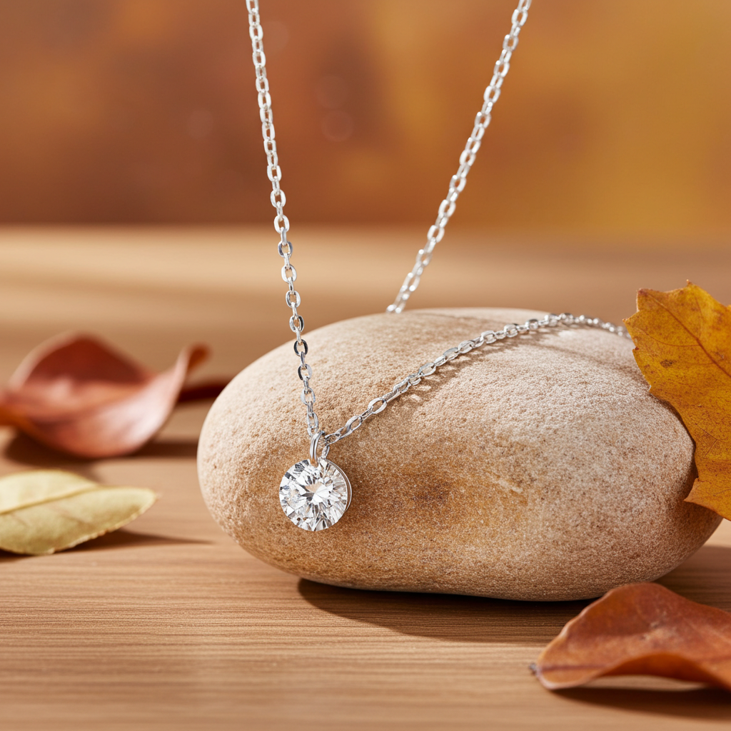Collier solitaire argent 925 chaîne maille forçat - vue de profil 2
