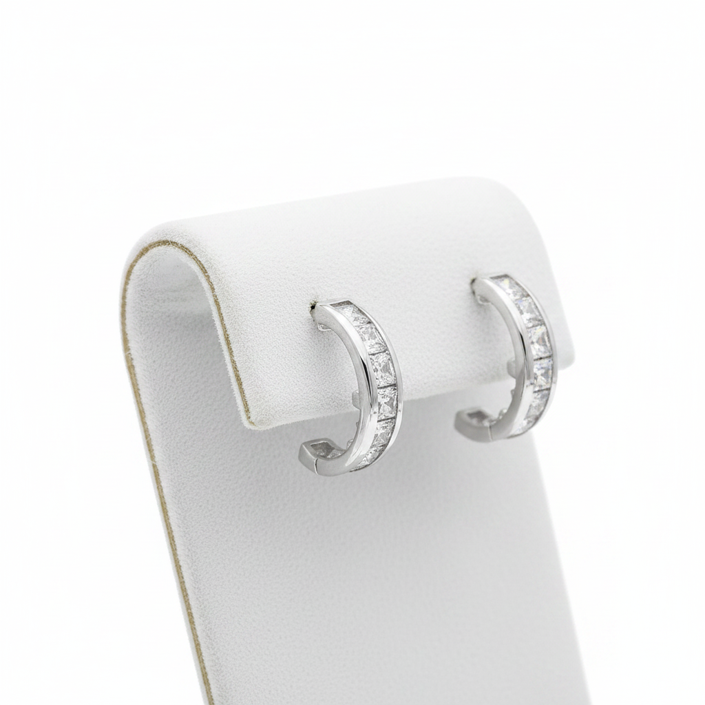 Boucles d'oreilles créoles argent 925 rhodié vue de profil - zirconium blanc KENVIA