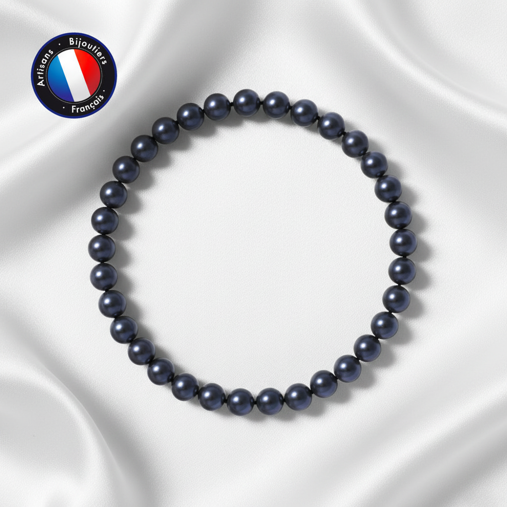 Bracelet perles Black Tahiti 5-6mm – flat lay soie bijou femme | Perlinea Kenvia