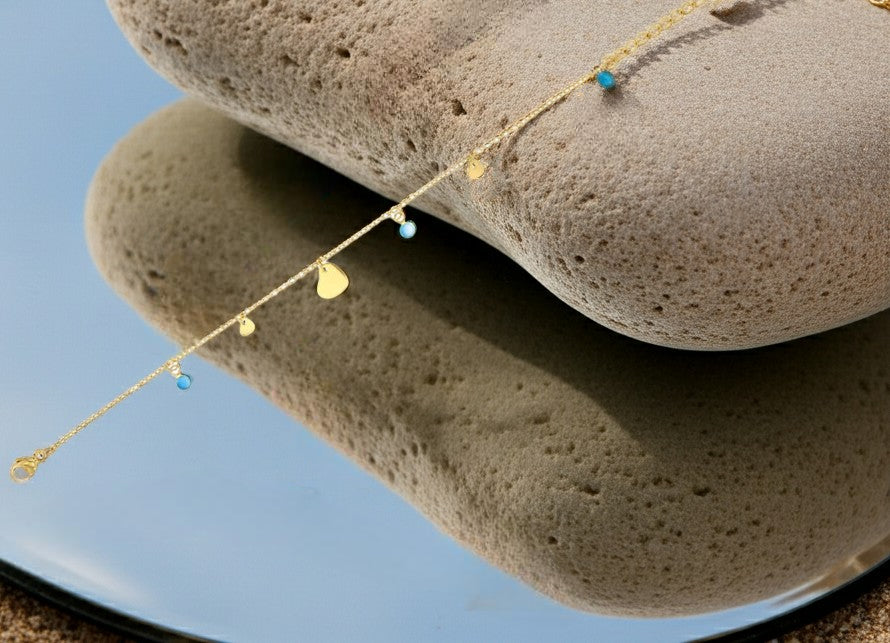 Bracelet pampilles cœurs KENVIA acier inoxydable 316L doré et résine turquoise 