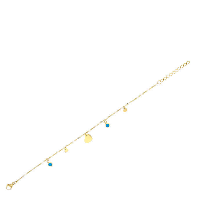 Bracelet pampilles cœurs en acier inoxydable 316L doré et résine turquoise sur fond blanc – KENVIA