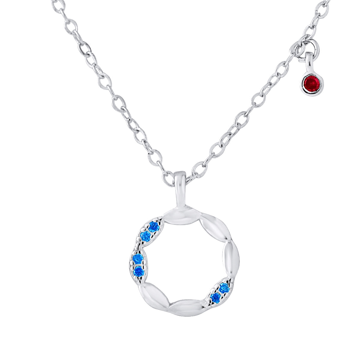 Collier cercle en argent 925 serti de zirconium bleu et rouge, chaîne maille forçat, fond blanc – KENVIA