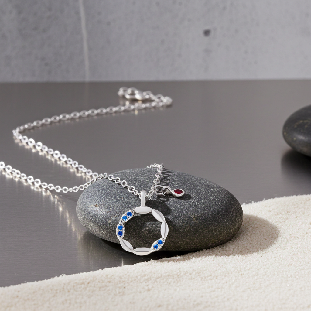 Vue 2 du collier cercle en argent 925 serti de zirconium bleu et rouge – KENVIA