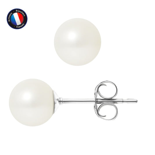 Boucles d'oreilles perles de culture blanches rondes 7-8mm argent 925 – vue principale | Perlinea Kenvia