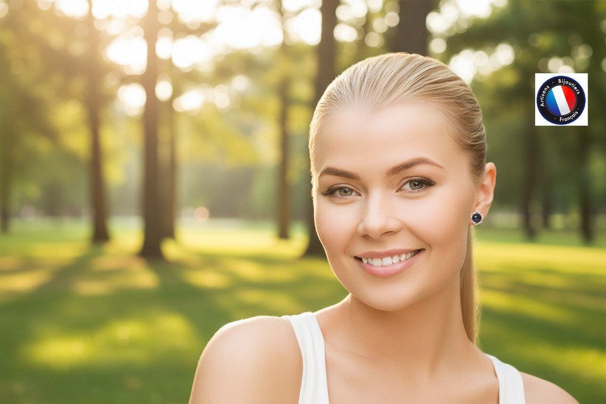 Boucles d'oreilles fleur perles Tahiti noires – vue 3 argent 925 | Perlinea Kenvia