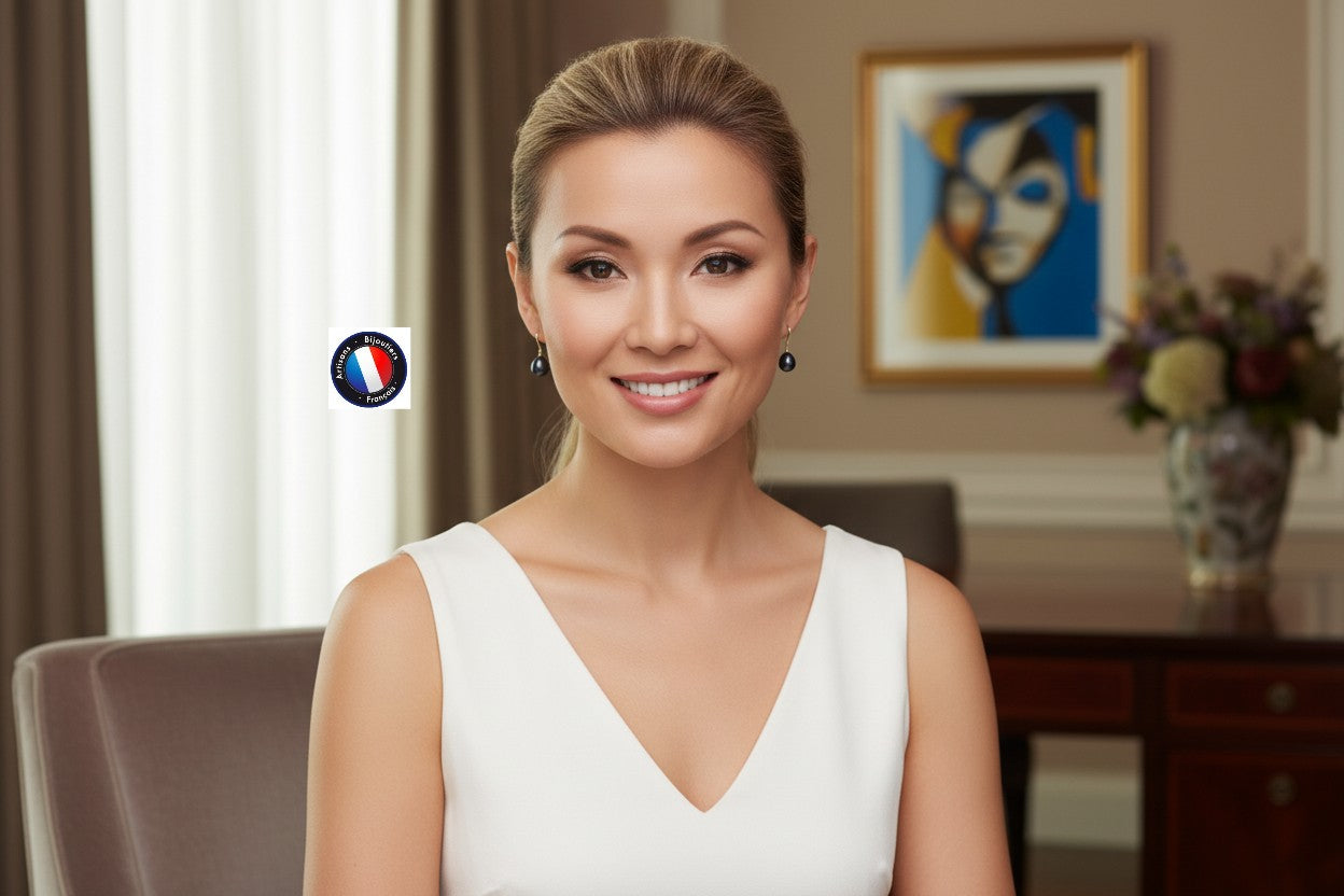 Boucles d'oreilles perles Tahiti 7-8mm or jaune 9K – vue 4 | Perlinea Kenvia