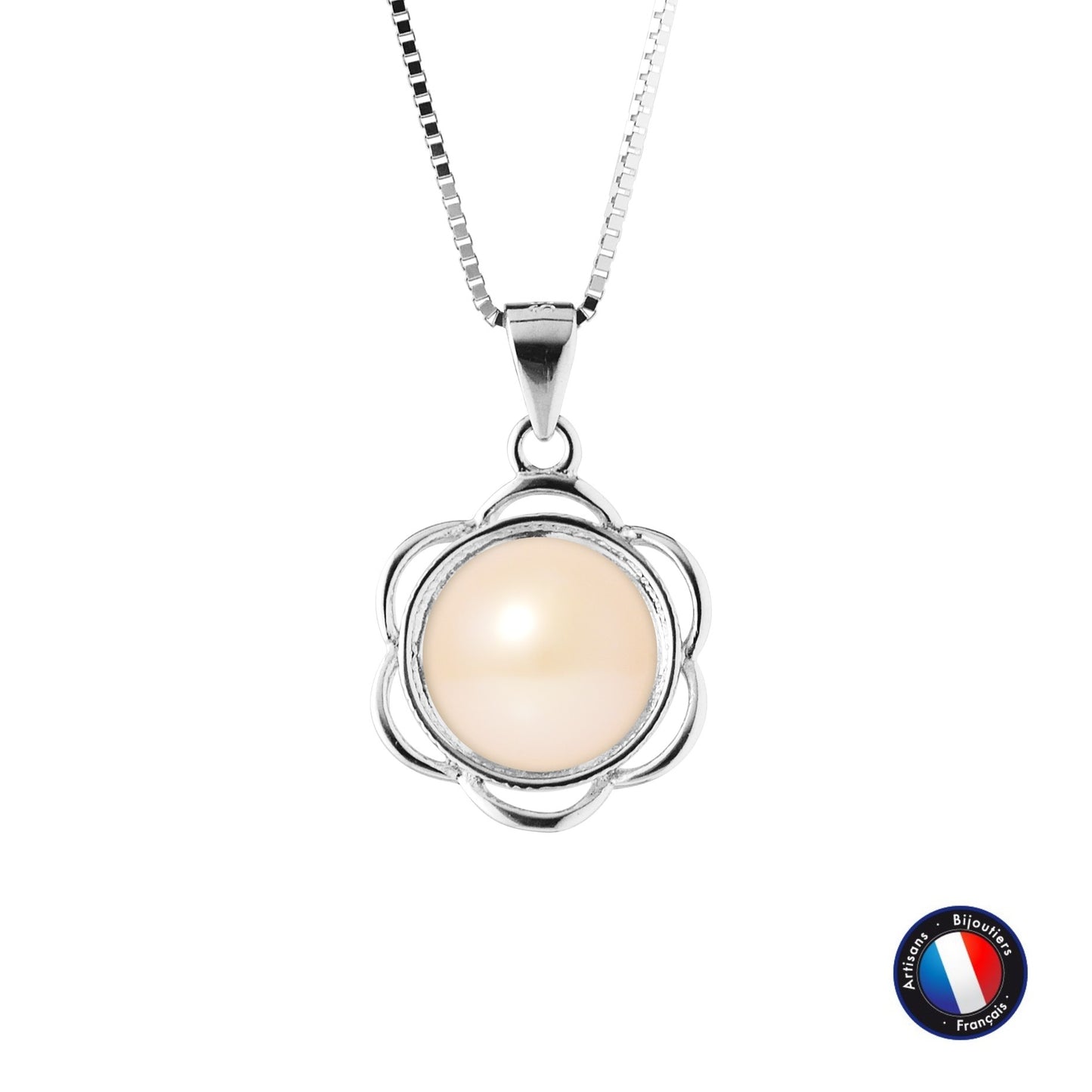 Collier fleur perle rose Perlinea – détail pendentif argent 925 | kenvia