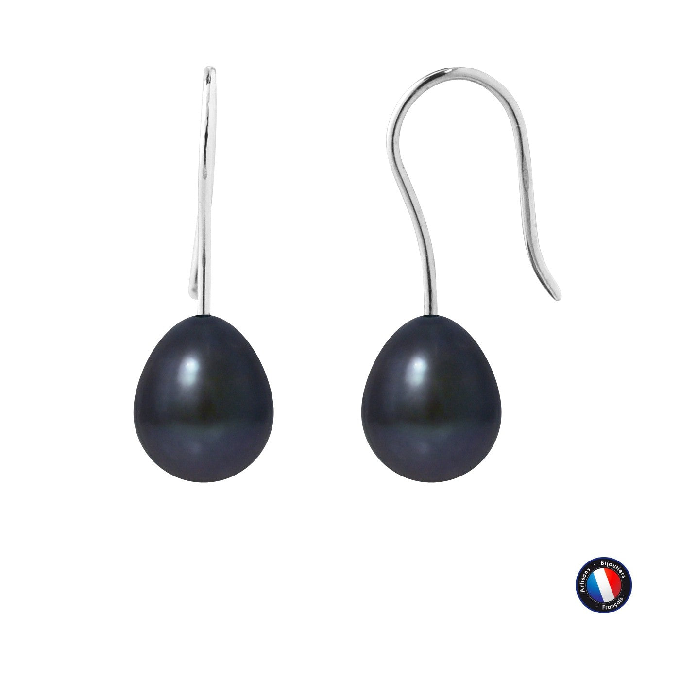 Boucles d'oreilles poire perle Black Tahiti 7-8mm or blanc 9K – vue principale | Perlinea Kenvia