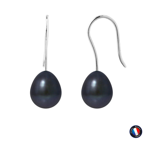 Boucles d'oreilles poire perle Black Tahiti 7-8mm or blanc 9K – vue principale | Perlinea Kenvia