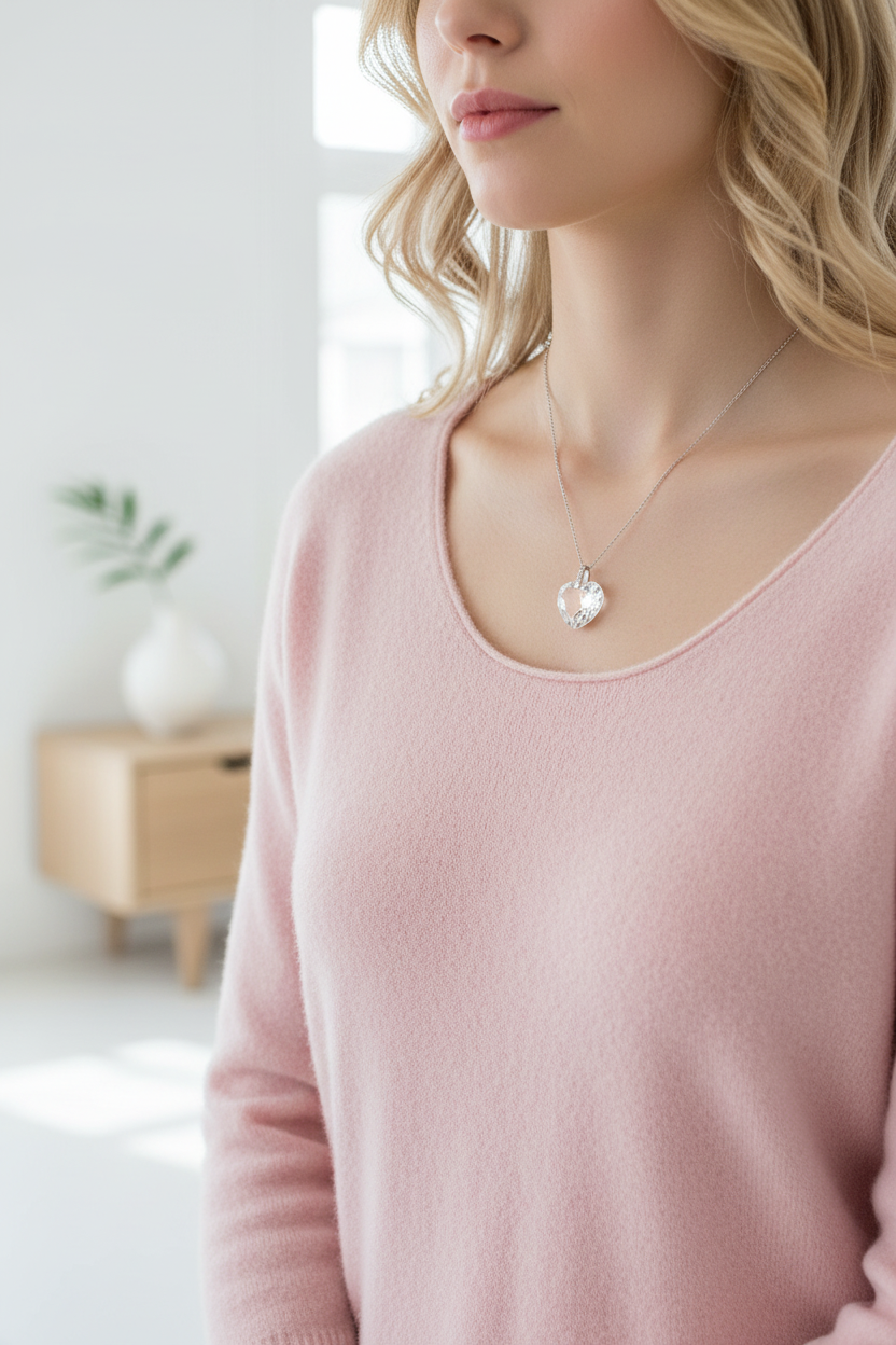 Collier cœur Swarovski porté – bijou femme élégant style scandinave | Kenvia